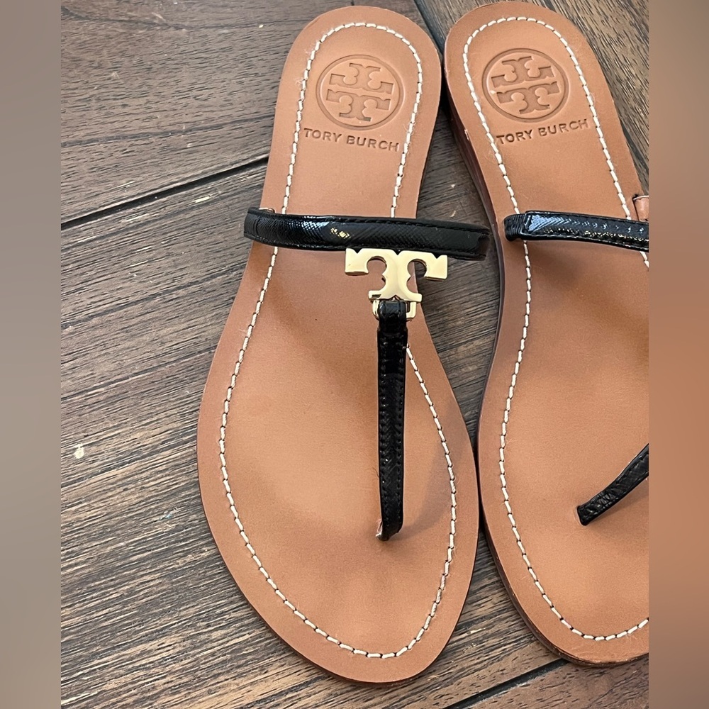 Tory Burch Sandals Black Patent Leather Womens size 6 - Picture 2 of 9